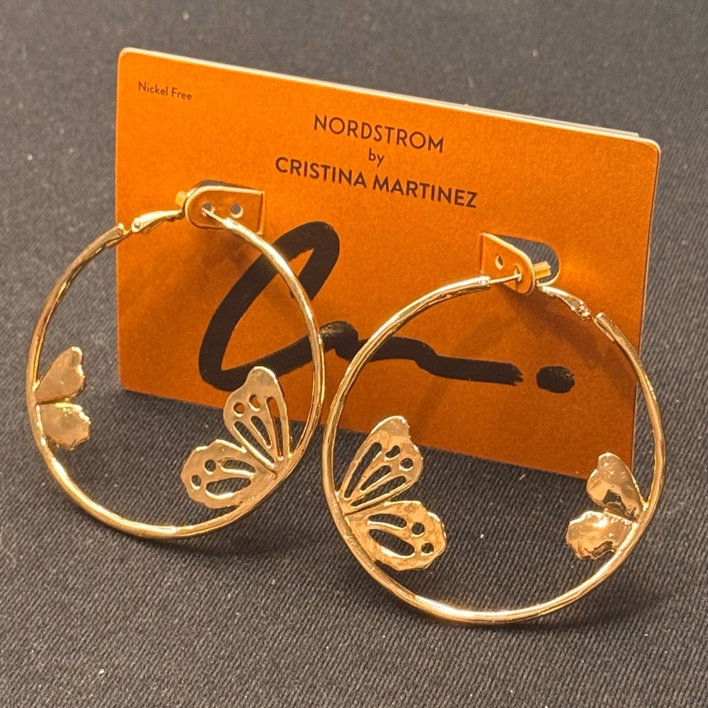 Nordstrom Gold Butterfly Hoop Elegant Earrings by Christina Martinez 2.5 inch